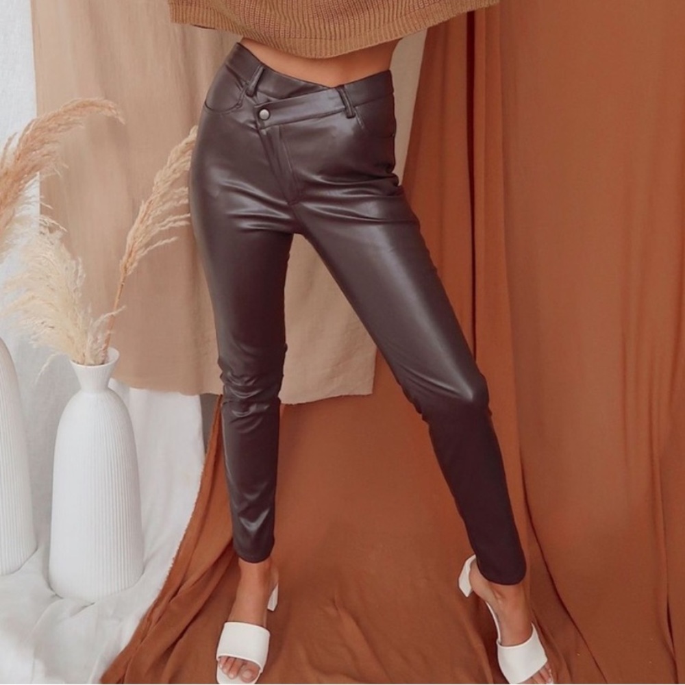 12th Tribe Vegan Crossover Brown Leather Pants size S